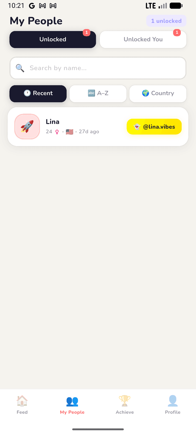 Unlocked Snapchat usernames in the Ayoo My People screen